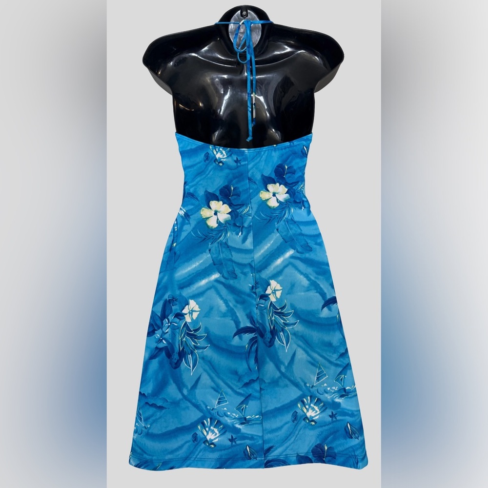 Fredricks of Hollywood Halter, Floral Print, Blue, Mini Summer Dress - Picture 2 of 5